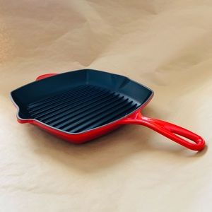 Le Creuset square enamel cast iron skillet grill pan “Cherry” Williams Sonoma